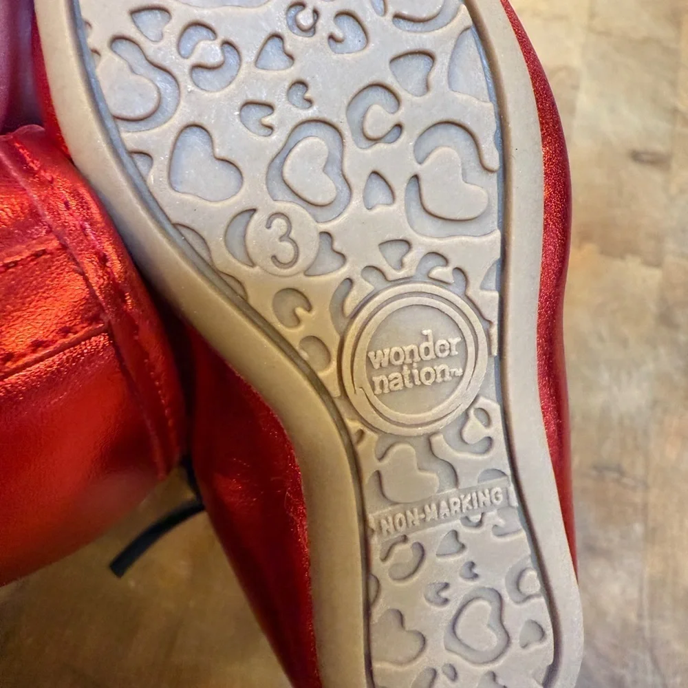 wonder nation Red Metallic Mary Jane Ballet Flats with Bow Toddler Sz 3 New